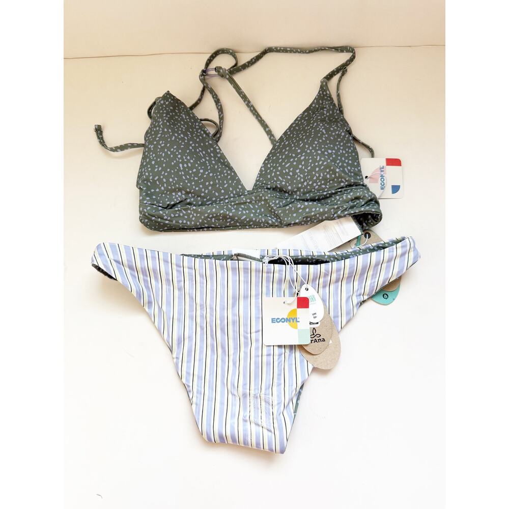 NWT PRANA Womens La Plata & Elina Bikini Swim Set Army Spots Green Medium - Picture 2 of 11